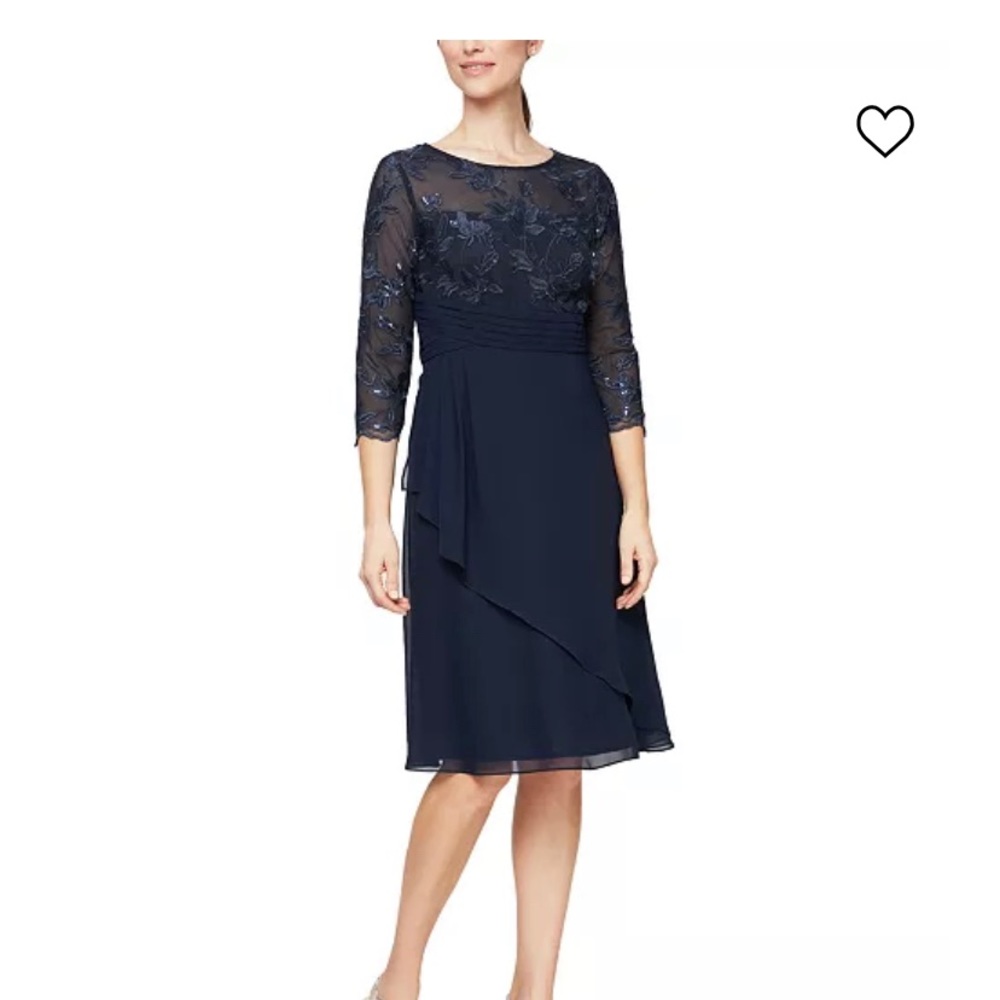 Alex evenings navy sequin embellished shift cocktail dress with sequin size 16